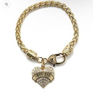 Inspired Silver BIG SIS Heart Charm Bracelet Gold Tone Pave Crystal Gift